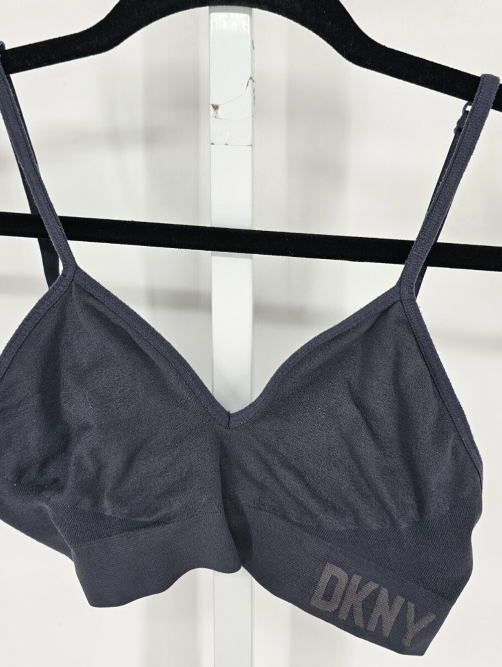DKNY Womens Sz S V Neck Lightly Lined Bralette Bra Slate Gray